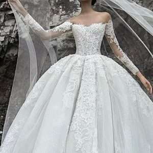 Off-shoulder Ballgown with Long Sleeves (For Rent)